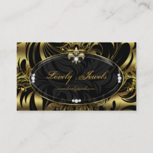 Carte De Visite Or élégant de Fleur de lis Black de mode de bijo