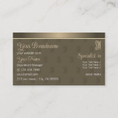 Carte De Visite Or élégant et Brown avec Initiales Professionnel (Dos)