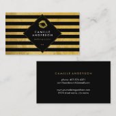 Carte De Visite Or élégant et rayures noires avec des lèvres d'or (Devant / Derrière)