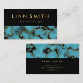 Carte De Visite Or élégant moderne et noir de pierre de turquoise (Devant / Derrière)