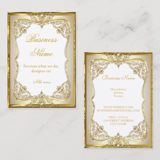 Carte De Visite Or élite Blanc beige Crème Perle (Devant / Derrière)