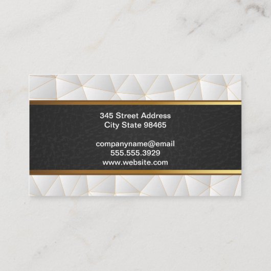 Carte De Visite Or en cuir noir | Triangles géométriques blancs (Dos)