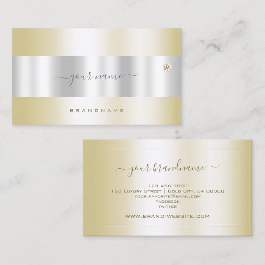 Carte De Visite Or et argent luxueux avec un minuscule Rhinestone (Devant / Derrière)
