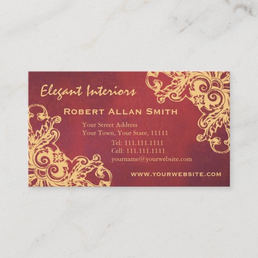 Carte De Visite Or et grunge baroque rouge de la Renaissance (Devant)