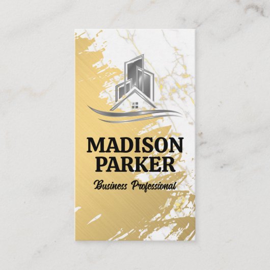 Carte De Visite Or et marbre | Logo immobilier (Devant)