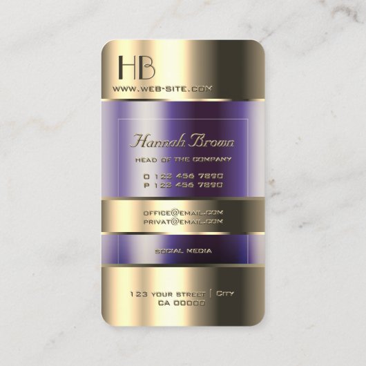 Carte De Visite Or et verre peuvent pourpre Liquides Monogramme Qu (Dos)