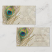 Carte De Visite Or Exotic Peacock Feather Glam Élégant Chic (Devant / Derrière)