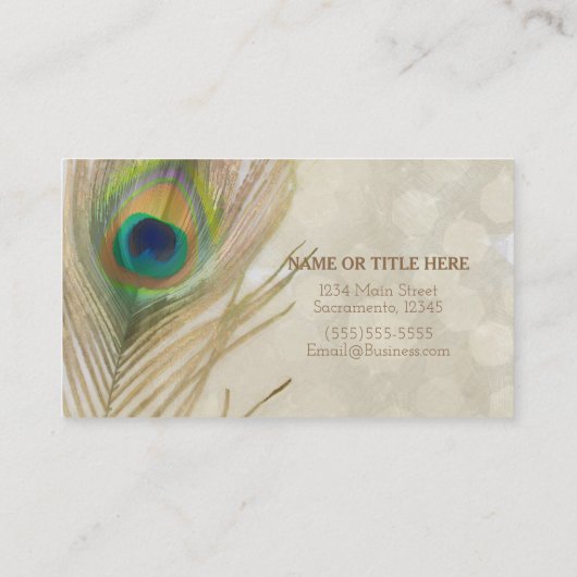 Carte De Visite Or Exotic Peacock Feather Glam Élégant Chic (Dos)
