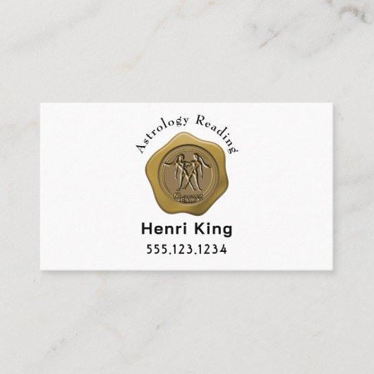 Carte De Visite Or Gemini Seal Coin et QR Code Astrologie (Devant)
