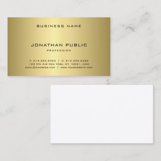 Carte De Visite Or glamour Look Cool moderne Simple simple simple (Devant / Derrière)