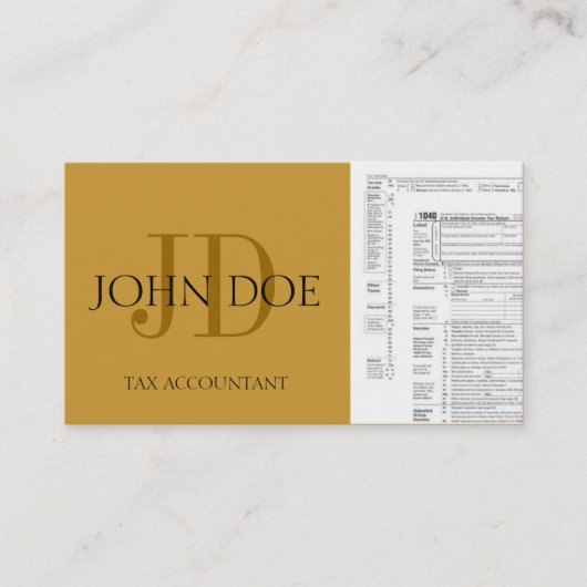 Carte De Visite Or jaune du monogramme 1040 de comptable d'impôts (Devant)