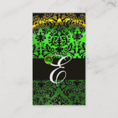 CARTE DE VISITE OR JAUNE NOIR VERT EMÉRALD DAMASK MONOGRAM (Dos)