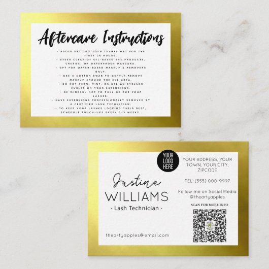 Carte De Visite or Lashes Eyelash Extensions post-soins (Devant / Derrière)