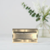 Carte De Visite Or métallique brossé | Bordure d'or (Debout devant)