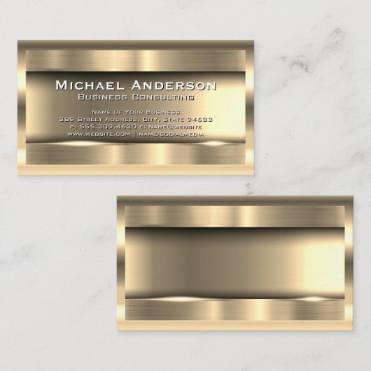 Carte De Visite Or métallique brossé | Bordure d'or (Devant / Derrière)