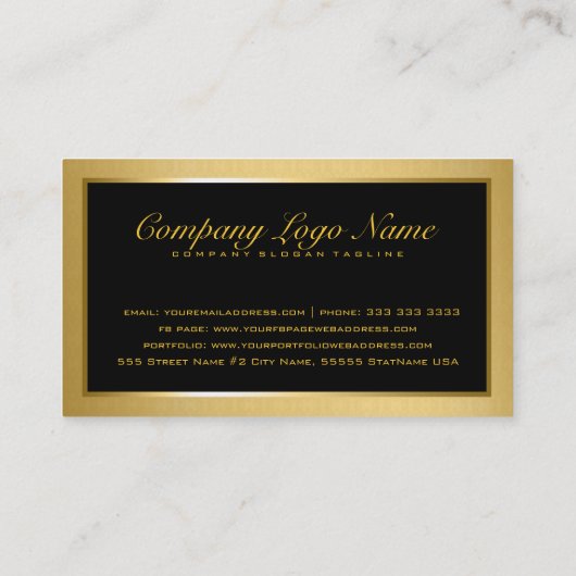 Carte De Visite Or Métallique Élégant Et Noir 2 (Dos)