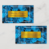 Carte De Visite Or métallique | Feuilles bleus tropicaux (Devant / Derrière)