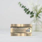 Carte De Visite Or métallique | Logo du graphique de la barre de f (Debout devant)