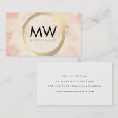 Carte De Visite Or métallique | Monogramme | Aquarelle rose (Devant / Derrière)