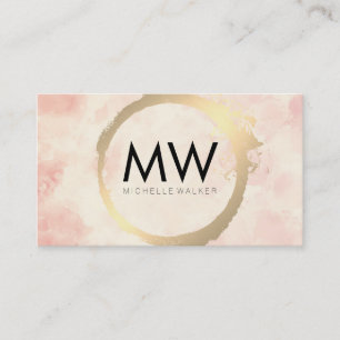Carte De Visite Or métallique Monogramme Aquarelle rose