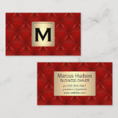 Carte De Visite Or métallique | Monogramme | Rouge en retrait (Devant / Derrière)