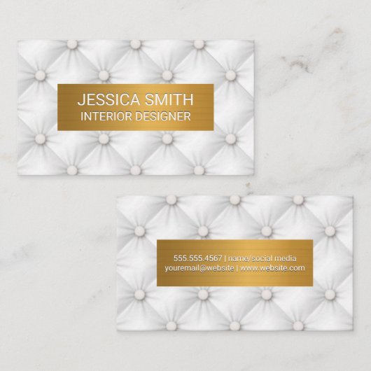 Carte De Visite Or métallique | Remplissage en cuir blanc (Devant / Derrière)