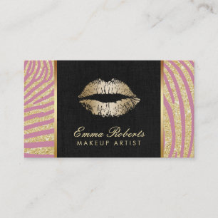 Carte De Visite Or moderne de maquilleur et rayures roses de zèbr