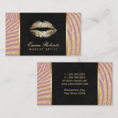 Carte De Visite Or moderne de maquilleur et rayures roses de zèbre (Devant / Derrière)