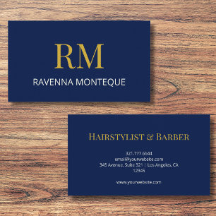 Carte De Visite Or Monogramme Personnalisé Nom Luxe Navy Profond