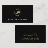 Carte De Visite Or noir élégant de monogramme professionnel (Devant / Derrière)