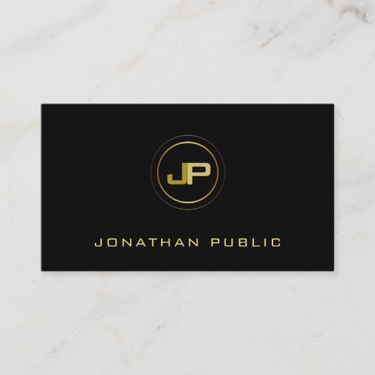 Carte De Visite Or noir élégant de monogramme professionnel (Devant)
