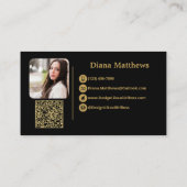 Carte De Visite Or Noir Moderne, Code QR Photo Professionnelle (Dos)