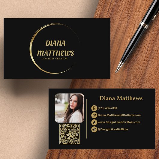 Carte De Visite Or Noir Moderne, Code QR Photo Professionnelle