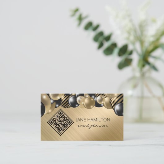 Carte de visite or pour ballons élégants de code Q (Debout devant)