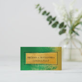 Carte De Visite Or Professionnel Métallic Vert Doré Brossé (Debout devant)