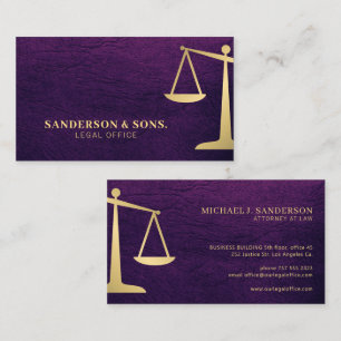 Carte De Visite Or professionnel or violet avocat