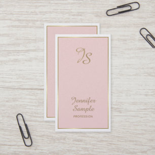 Carte De Visite Or Rose Blanc Luxe Moderne Monogramme Tendance