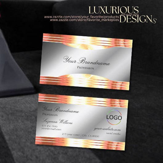 Carte De Visite Or Rose brillant Silver Shimmery avec logo