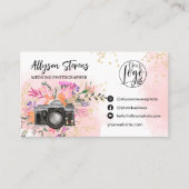 Carte De Visite Or rose floral Photographie logo photo code qr (Devant)