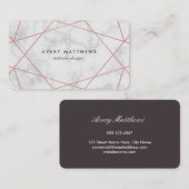 Carte De Visite Or Rose géométrique | Marbre gris clair (Devant / Derrière)