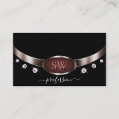 Carte De Visite Or Rose moderne et noir avec diamants Monogram (Devant)