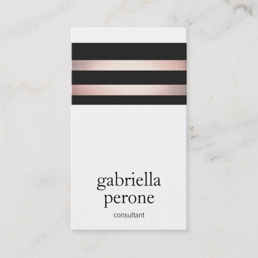 Carte De Visite Or Rose moderne et rayures noires (Devant)
