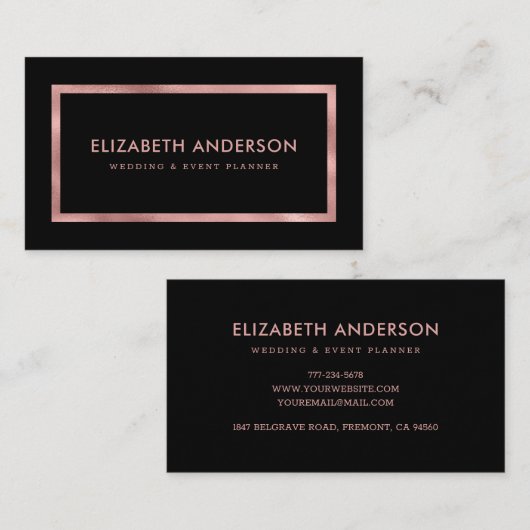Carte De Visite Or Rose noir moderne (Devant / Derrière)