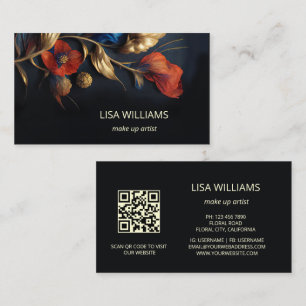 Carte De Visite Or Rouge 3 D Fleurs Noir