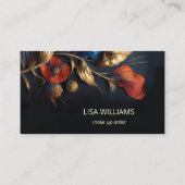 Carte De Visite Or Rouge 3 D Fleurs Noir (Devant)