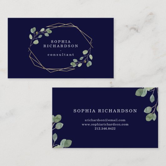 Carte De Visite Or simple de la verdure | d'eucalyptus de marine (Devant / Derrière)