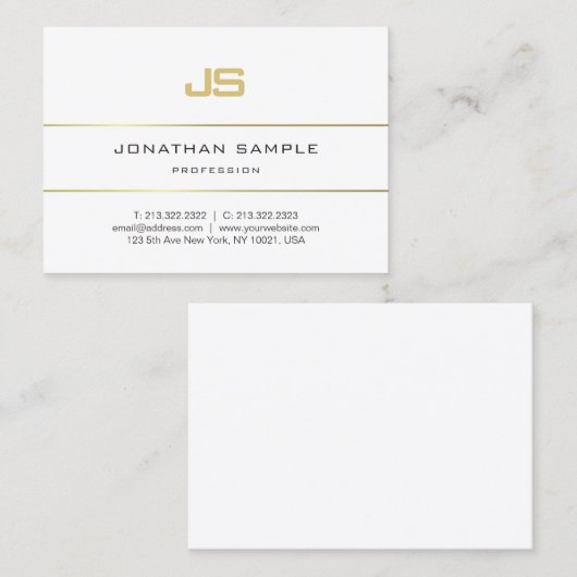 Carte De Visite Or Striped Elegant Monogramme Design Plaine tendan (Devant / Derrière)