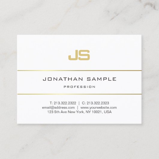Carte De Visite Or Striped Elegant Monogramme Design Plaine tendan (Devant)