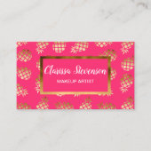 Carte De Visite Or tropical d'été et motif rose d'ananas (Devant)