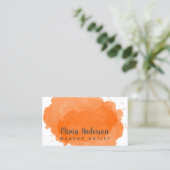 Carte De Visite Orange aquarelle Splash maquillage typographie (Debout devant)